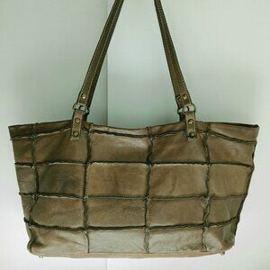 Costanza Rota Khaki/Lt. Olive Tanned  Leather Patchwork Large Shoulder Tote Bag